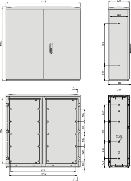 DIN 2 H, Kasten GFK, glatt, Schrägdach, 2-türig, 1 Sperre, BxHxT=1130x1140x320