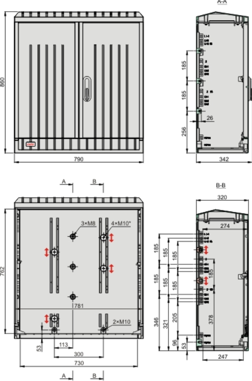 DIN 1 Kasten GFK, gerippt, Schrägdach, 2-türig, 1 Sperre, BxHxT=790x860x320