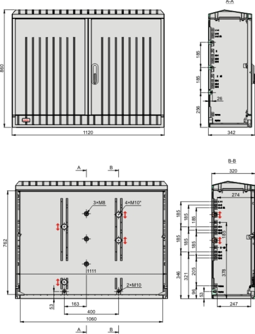 DIN 2 Kasten GFK, gerippt, Schrägdach, 2-türig, 1 Sperre, BxHxT=1120x860x320
