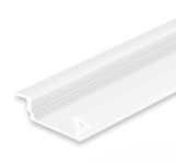PL8 weiß / Klasse1 Einbau Aluprofil flach weiß RAL9010 für LED-Flex; Außenmaß inkl. Flügel BxH: 23,07x5,91mm; Einbaumaß BxH: 16,8x4,8mm; Innenmaß BxH: 12,4x5,11mm; (für LED Bänder mit max. 12mm Breite) in Stange zu 2m