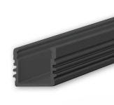 PL2 schwarz / Klasse1 Aluprofil hoch schwarz RAL9005 für LED-Flex; Außenmaß BxH: 16,8x13,01mm; Innenmaß BxH: 12,4x13mm; (für LED Bänder mit max. 12mm Breite) in Stange zu 2m