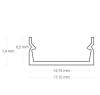 SL8 / Klasse4 Aluprofil flach für LED-Flex; Außenmaß BxH: 17,15x7,40mm; Innenmaß BxH: 14,74x6,50mm; (für LED Bänder mit max. 12mm Breite) in Stange zu 2m