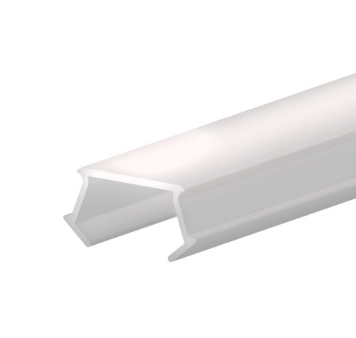 C54 / Abdeckung für Klasse11 Aluprofil; PC opal/satiniert; Lichtdurchlässigkeit: 65%; BxH: 15x8mm; in Stange zu 2m