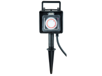 Gartensteckdose mit Erdspieß | inkl. Zeitschaltuhr | 2fach mit Klappdeckel | max. 3680W | H: 385mm | B: 130mm | Zuleitung: 1,5m | IP44 |