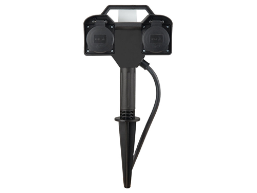 Gartensteckdose mit Erdspieß | inkl. Fernbedienung | 2fach mit Klappdeckel | max.3680W | H: 380mm | B: 170mm | Zuleitung: 1,5m | IP44