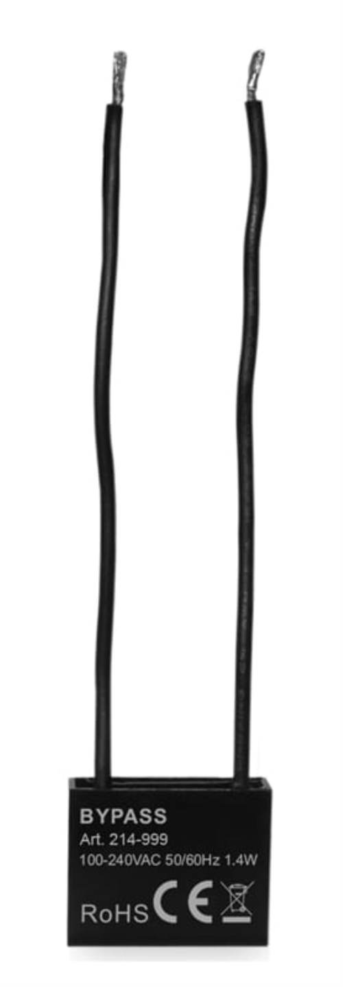 LED Kompensationsmodul | Verbrauch: 1,4W | verhindert das flackern sowie nachglimmen von LED Leuchmitteln | HxBxT:20x25x10mm | Zuleitung: 100mm