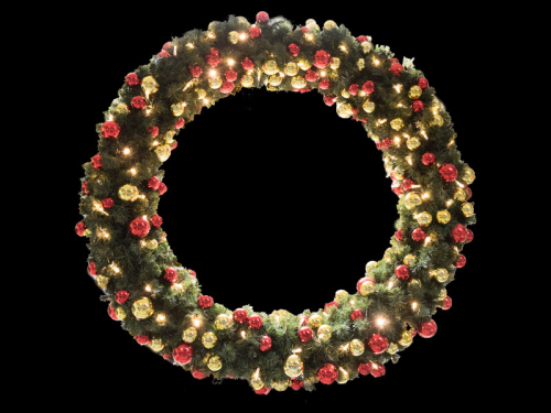 Prachtkranz XL LED warmweiß 42W, DM=150cm, Kranzdurchmesser=30cm, mit Dekorkugeln rot und gold