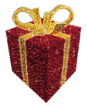 LED 3D-Figur "Geschenkspaket" | Rot mit goldener Schleife | HxBxT: 80x55x55cm | 230V/24V | 57W | warmweiß | inkl. Netzteil | IP44