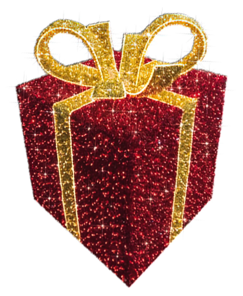 LED 3D-Figur "Geschenkspaket" | Rot mit goldener Schleife | HxBxT: 80x55x55cm | 230V/24V | 57W | warmweiß | inkl. Netzteil | IP44