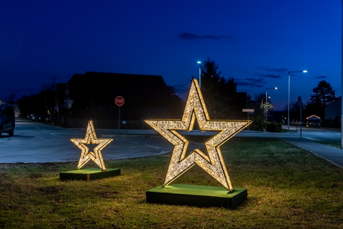 VERLEIH: 3D-Motiv "3D Star - 1,6m" | HxBxT=160x150x15cm| 30W | 24V | 595 LEDs | IP44 | warmweiß | inkl. Netzteil | 5m Anschlußkabel |