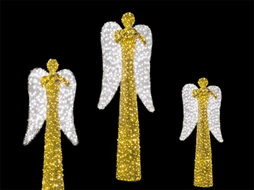 LED 3D-Standmotiv "Engel Exklusiv" Gold/Weiß | HxBxT: 420x145x80cm | 90W | warmweiß statisch | eisweiß flasher | IP44 |