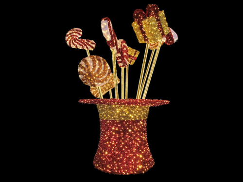 LED 3D-Motiv "Zauberhut" Rot/Gold | H: 400cm | d:280cm | 24V | 200W | warmweiß | inkl. Netzteil & Bodenplatte | IP44 |