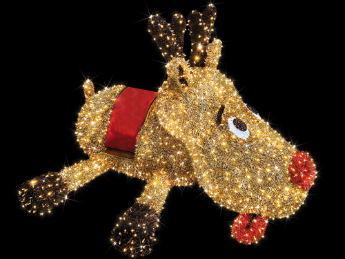 LED 3D-Motiv "Lustiges Rentier" Gold / Rot | HxBxT: 190x270x285 | 24V | 110W |warmweiß | inkl. Netzteil | IP44 |