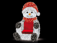 LED 3D-Motiv "Thron-Schneemann" Weiß/Rot | HxBxT: 220x145x90cm | 24V | 40W | kaltweiß | inkl. Netzteil | IP44 |
