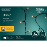 LED-Lichterkette "Basic" | 18 Meter + ca. 4,5m Anschlußleitung | 240 LEDs | warmweiß | Kabelfarbe: Schwarz | IP44 | Timer: 8h an, 16h aus | inkl.5 Stufen-Dimmer