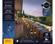 ABVERKAUF: LED-Lichterkette "SOLAR" | 18 Meter | 240 LEDs | warmweiß | Kabelfarbe: Schwarz | IP44 | inkl.Twinkle Effekt mit 8 Funktionen |
