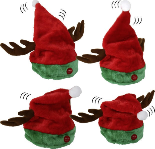 Weihnachtsmütze "Geweih" mit Rock`n`Roll Musik, 41x42x18cm
