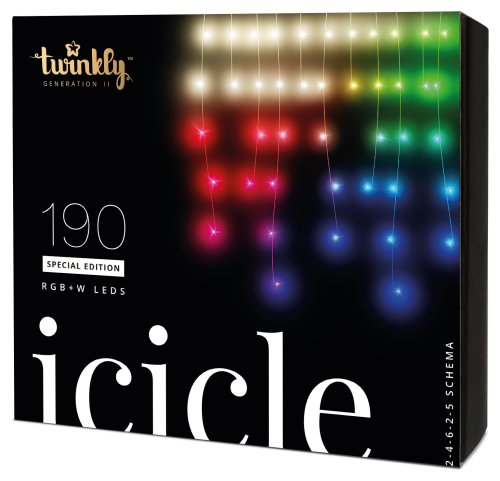 Twinkly Icicle RGB+W 190 | BxH:500x60cm | Anschlußleitung: 3,5m | 50 Stränge | IP44 | transparentes Kabel | mit APP steuerbar | Bluetooth+WiFi |
