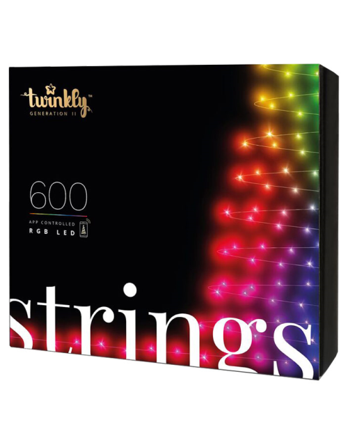 Twinkly Lichterkette RGB 600 | Länge:48m | Anschlußleitung: 3,5m | IP44 | Kabel schwarz/grün |  mit APP steuerbar | Bluetooth+WiFi |