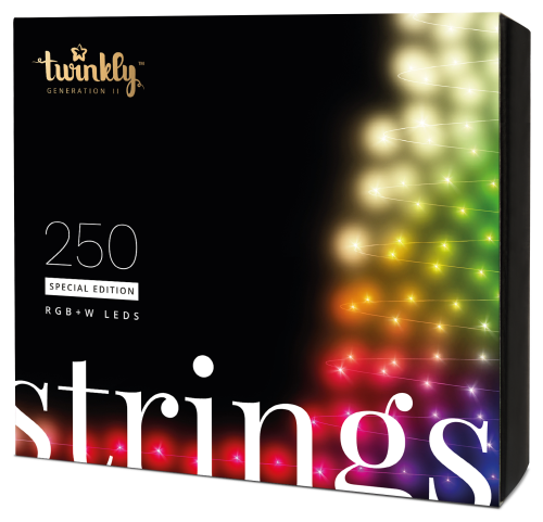 Twinkly Lichterkette RGB+W 250 | Länge:20m | Anschlußleitung: 3,5m | IP44 | Kabel schwarz/grün |  mit APP steuerbar | Bluetooth+WiFi |