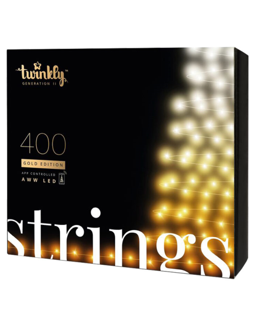 Twinkly Lichterkette Gold Edition AWW 400 | Länge:32m | Anschlußleitung: 3,5m | IP44 | Kabel schwarz/grün |  mit APP steuerbar | Bluetooth+WiFi |
