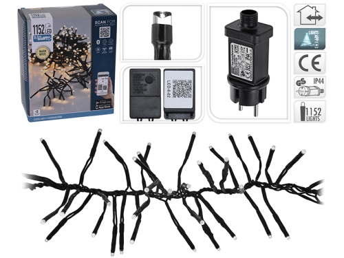 APP-Cluster-Lichterkette - Smart Light - warmweiß - 1152 LEDs; 8,4m; IP44; Kabel: schwarz; mit APP steuerbar