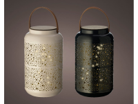 Batterie 3D-Laterne "Metall Antik Weiß" | H:31cm | d:18cm | 30 LEDs | warmweiß | Batterie: 3xAAA exkl. | IP20 | Timer: 6h an, 18h aus