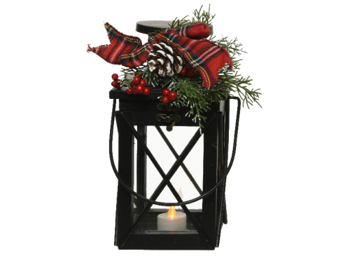 Batterie 3D-Laterne mit Teelicht "Tannenholz Schwarz" | HxBxT: 25x14x13cm | warmweiß | Batterie: 2x LR44 exkl. | IP20 |