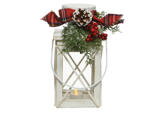 Batterie 3D-Laterne mit Teelicht "Tannenholz Weiß" | HxBxT: 25x14x13cm | warmweiß | Batterie: 2x LR44 exkl. | IP20 |