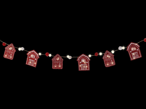 Batterie Lichterkette Lebkuchenhäuser | Rot | Länge: 2m | 40 LEDs | warmweiß | Batterie: 2xAA exkl. | Timer: 6h an, 18h aus | IP20 |