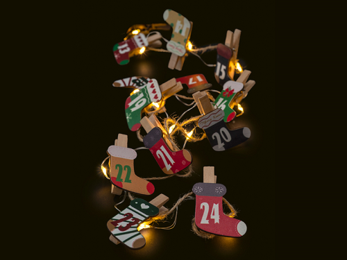 Batterie Lichterkette Weihnachtssocken | Länge: 1,8m | 25 LEDs | warmweiß | Batterie: 3xAA exkl. | Timer: 6h an, 18h aus | IP20 |