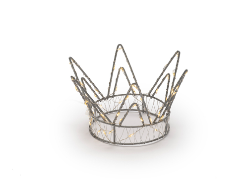 Batteriebetriebener 3D-Krone "Silver Crown" silber | d:18cm | H:10cm | 60 LEDs | warmweiß | IP44 | Batterie: 3xAA exkl. |