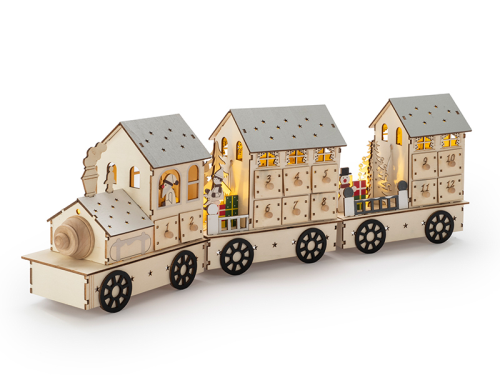 Batteriebetriebener Adventskalender "Weihnachtszug" weiß | LxHxB: 55x17,2x9cm | 8 LEDs | warmweiß | IP20 | Batterie: 2xAAA exkl. |