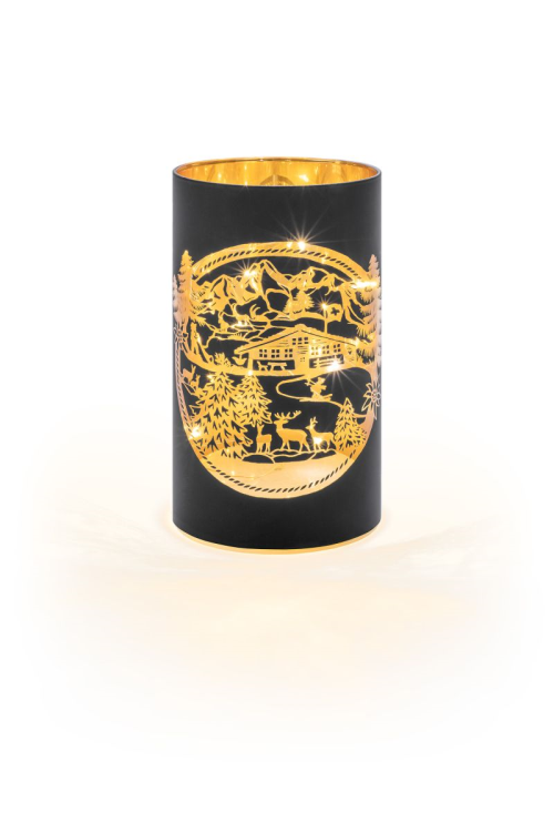 Batteriebetriebene 3D-Laterne "Winteralpen" M | H: 16cm | d: 9cm | 12 LEDs | warmweiß | IP20 | Batterie: 3xAA exkl. | Timerfunktion: 6h ein - 18h aus