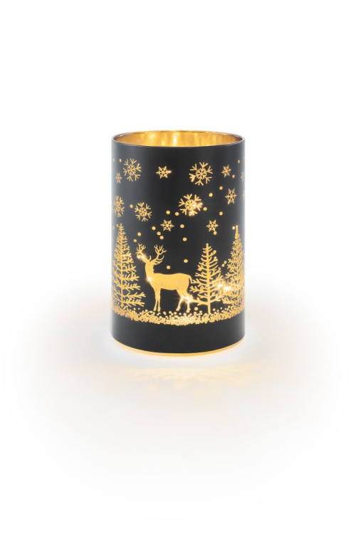 Batteriebetriebene 3D-Laterne "Winterwald" S | H: 14cm | d: 9cm | 10 LEDs | warmweiß | IP20 | Batterie: 3xAA exkl. |  Timerfunktion: 6h ein - 18h aus