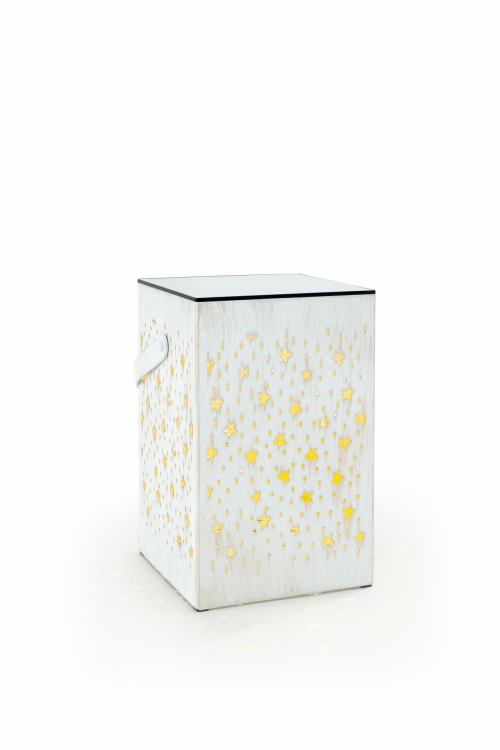 3D-Akku-Laterne Stern | Metall Weiß/Gold | Akku 2000mAh | wiederaufladbar mit USB | HxBxL: 24,5x15x15cm | 1 LED | warmweiß | IP44 | Timer: 6h an, 18h aus |