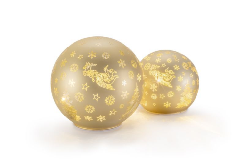 Batteriebetriebene Glaskugeln 2er Set | gold | D:12cm/15cm | warmweiß | IP20 | inkl. Timer: 6h on/18h off | Batterie: je 3xAA exkl. |