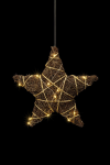 Batteriebetriebener Rattan-Stern | braun/gold | DxT: 30x8cm | warmweiß | IP20 | inkl. Timer: 6h on/18h off | Batterie: 3xAA exkl. |