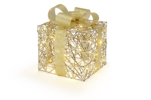 Batteriebetriebenes Geschenkspaket | gold | HxB: 25x25cm | warmweiß | IP44 | inkl. Timer: 6h on/18h off | Batterie: 3xAA exkl. |