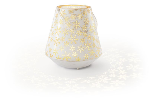 Akkubetriebene Metall-Laterne Flake 29 | weiß-gold | HxD: 29x29cm | warmweiß | IP44 | inkl. Timer: 6h on/18h off | Batterie: 2x4000mAh AKKU ICR 18650 inkl. | USB-C |