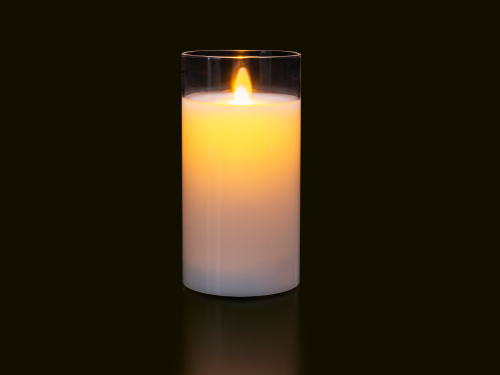 LED Kerze im Glas, Batteriebetrieben, Timerfunktion, HxD: 15x7,5cm