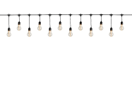 LED-Partylichterkette | 9,5 Meter + ca. 5m Anschlußleitung | 20 Lampen - Abstand: 50cm - D: 6cm | warmweiß | Kabelfarbe: schwarz | IP44 | Timer: 8h an, 16h aus |