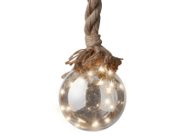 Batterie Weihnachtskugel Glas auf Seil | d: 14cm | 30 LEDs | warmweiß | Batterie: 3x AA exkl. | Timer: 6h an, 18h aus | IP20 |