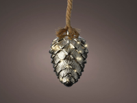 Batterie LED Zapfen Glas auf Seil | H: 21cm | d:15cm | 15 LEDs | warmweiß | Batterie: 3xAA exkl. | Timer: 6h an, 18h aus | IP20 |