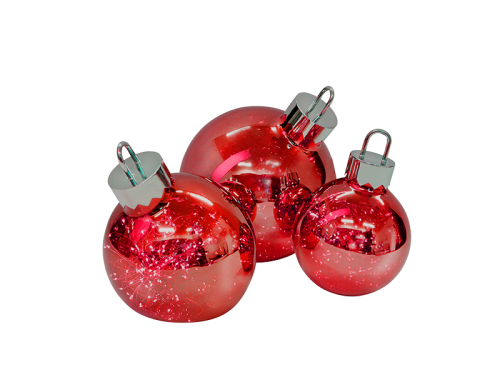 Ornament Christbaumkugel chrom/rot mittel - mit faszinierendem Lichteffekt - Batteriebetrieben D: 25cm