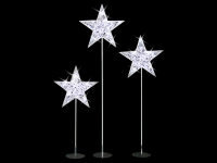 2D-Standmotive "Genval" Silber | Sterne 3er Set | 180 LEDs - davon 30 blinkend | 10W | 24V | H: 140,185 und 230cm | Sternendurchmesser: 70cm | kaltweiß | inkl. Netzteil & Standfüße | IP44