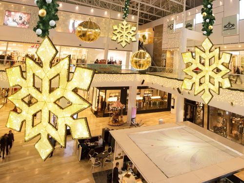 2D-Hängefigur Beleuchteter Schneeflocken "Lundby" Gold | Rahmenlos | LED warmweiß | BxH:105x120cm | 140 LEDs, davon 28 blinkend | 24V | 6W | inkl. Netzteil | IP44