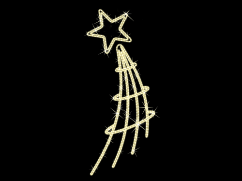 2D-Mastfigur Sternschnuppe mit Ringen | LED warmweiß | BxH: 110x256cm | 230V | 51W | IP44 |