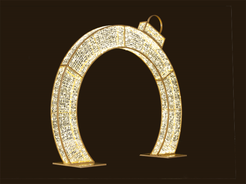 3D-Standmotive "OTAKI" Gold | Torbogen Christbaumkugel | 1596 LEDs - davon 319 blinkend | 98W | 24V | H: 300cm | Breite: 340cm | Tiefe: 20cm | warmweiß | inkl. Netzteil & Standfüße | IP44