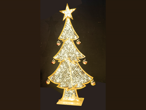 2D-Standmotive "Roddinckton" Gold | Christbaum mit Stern | 180 LEDs - davon 36 blinkend | 11W | 24V | H: 240cm | Breite: 115cm | Tiefe: 5cm | warmweiß | inkl. Netzteil & Standfüße | IP44